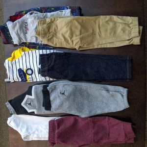 4 size 24 month outfits and a pair of Adidas Lite Racer CLN toddler shoes